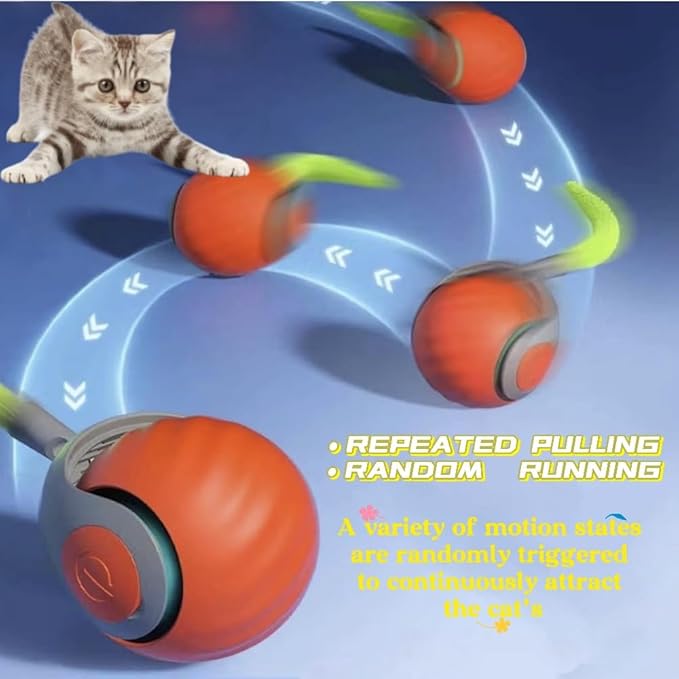 Speedy Tail 2.0 Cat Toy,Interactive Cat Ball,CatToys for Indoor Cats,Chewie Viral CatBall,Adjustable Sports Rolling Toy,Electric RollingBall Christmas Birthday Gift for Pets.(Orange)