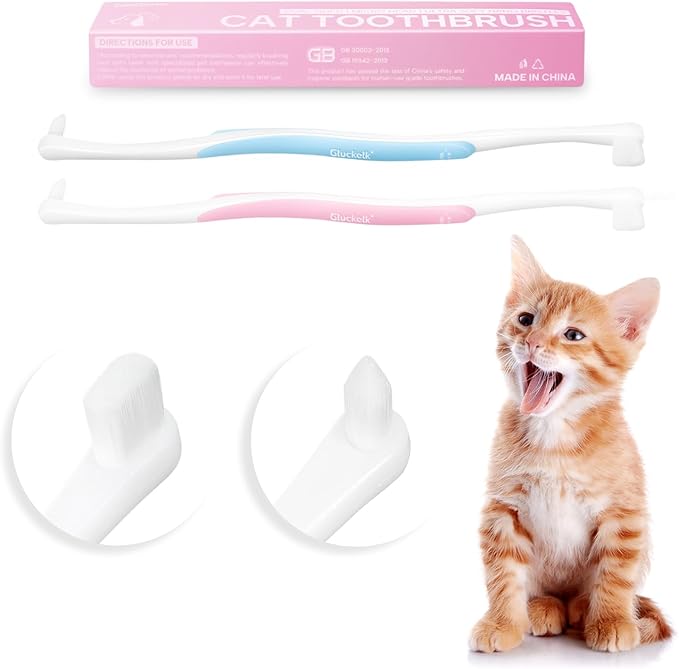 4 Pcs Dual-Sided Cat Toothbrush with Micro Brush Head, Ultra Soft Nano Bristles Pet Toothbrush Kit, Kitten/Puppy Toothbrushes