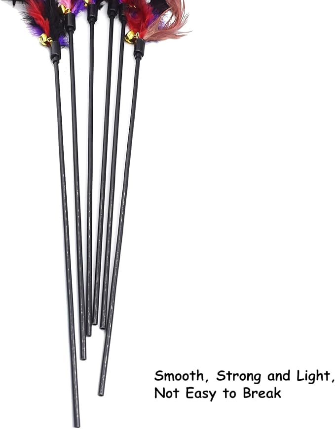 IUHKBH Cat Wands, 6 PCS Colorful Feather Wand with Bell Interactive Cat Toys, Safe for Your Kitty