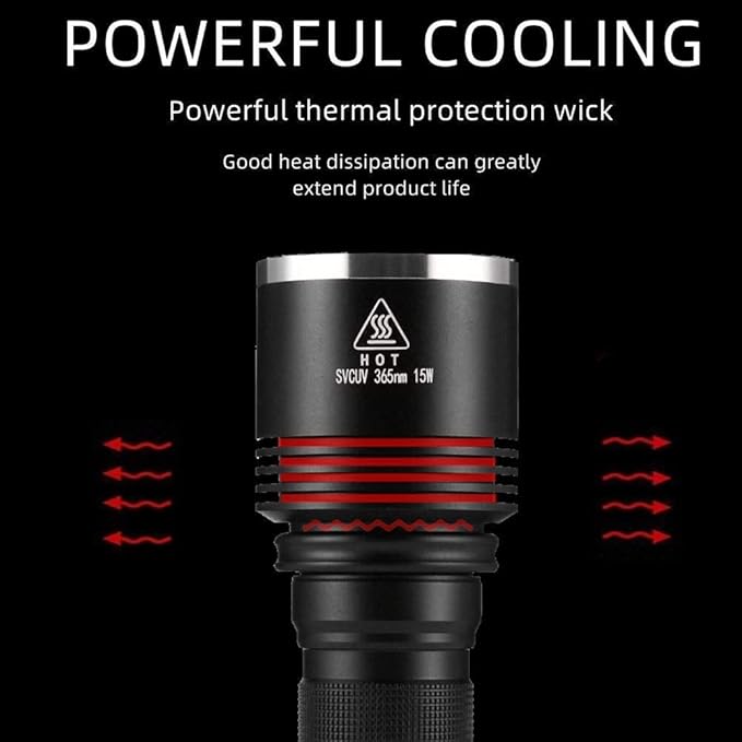 ALONEFIRE SV13 15W 365nm UV Flashlight Rechargeable Ultraviolet Woods Lamp Powerful Black Light for Pet Urine Detector, Resin, Bed Bug, Scorpion, Fishing with UV Protective Glasses, Battery, Charger