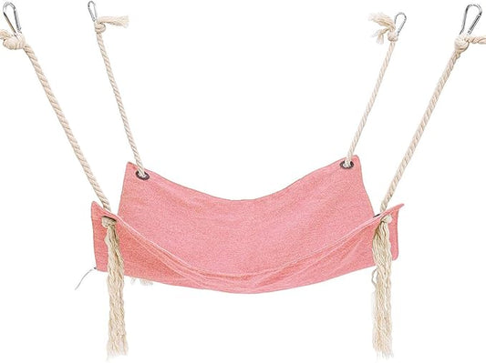 Breathable Linen Cat Hammock with Cotton Ropes in Clean Solid Colors, Minimalist Design for Cages Machine Washable (Pink)