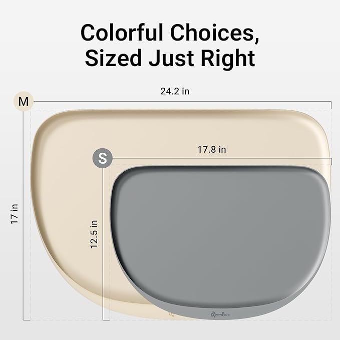 DownyPaws Dog Food Mats for Floors Waterproof, BPA Free Silcone Dog Bowl Mat, Non-Slip Pet Feeding Mat with High Raised Edge, Cat Placemat for Messy Drinkers, 18"×12.5", Light Gray