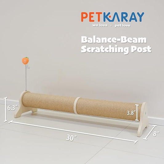 PETKARAY Horizontal Scratching Post, 30" Sisal Cat Scratch Post, Large Cat Scratcher with Spring Toy, Protect Furniture for Indoor Kitten