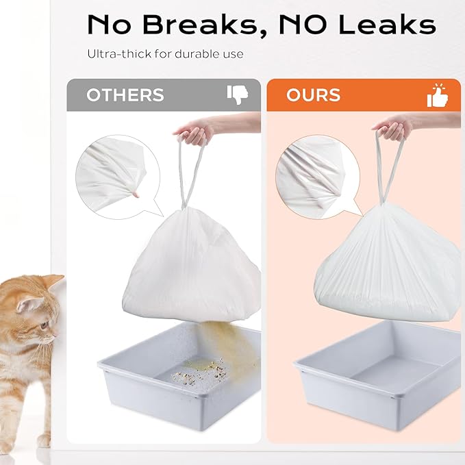 Cat Litter Box Liners, 60 Count Jumbo Size Litter Box Bags with Drawstring, Large Heavy Duty Litter Liners for Self Cleaning Cat Litter Box, Tear Leak Resistant for Pet Supplies(37" x 18")