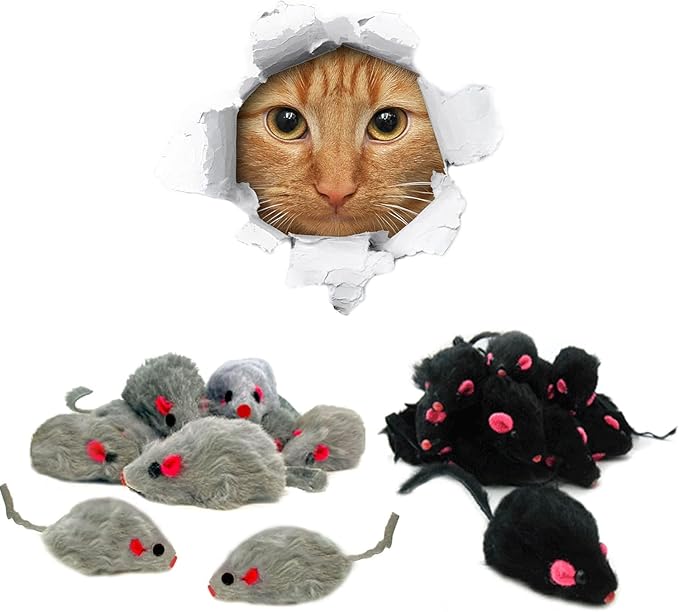 5 Pcs Gray Fur Rattle Mouse Cat Toy Mice Animal Toy Pet Supplies Furry Play Combo - Cat Toy Mix