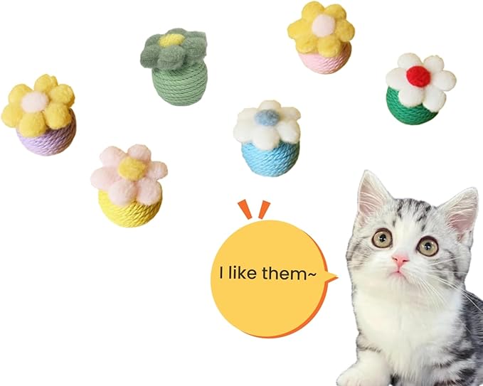 Cat Toy Sisal Ball Hanging Cat Toy Handmade Cat Rope Ball Chew Eco-Friendly Toy Pets Interactive Toy Cat Toys for Indoor Cats (Assorted Colored, 6pcs)