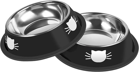 2Pcs Cat Bowls Non-Slip Stainless Steel Small Cat Food Bowls Unbreakable Thicken Cat Feeder 7 Oz Cat Dishes Suitable for Indoor Small Pets Removable Rubber Base Easily Clean Lovely Color