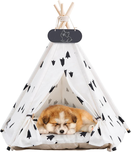 Pet Teepee Tent for Dogs & Cats Dog Bed with Thick Cushion Puppies Play House Removable and Washable
