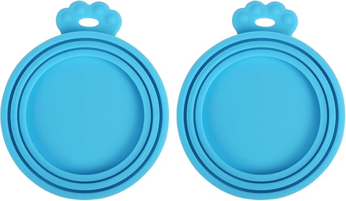 PetBonus 2 Pack Silicone Pet Can Cover Lids, Universal Size for Dog Cat Food, 1 fit 3 Standard Size Can Tops, BPA Free Dishwasher Safe (Blue, Blue)