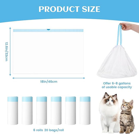 120 Count Self-Cleaning Cat Litter Box Liners Bag Compatible with Meowant MW-SC01/MW-SC02/MW-LR01, Heavy Duty Thick Drawstring Replacement Cat Litter Bags Self Cleaning Litter Box Bags 18 * 12"