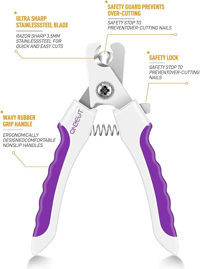 OneCut 4.7" Small Dog & Cat Nail Clipper Stainless Steel Cat Claw Trimmers for Rabbits, Guinea Pigs, Birds, Puppies, Kittens and Small Animals Pet Nail Clipper for Professional and Home Use (Purple)
