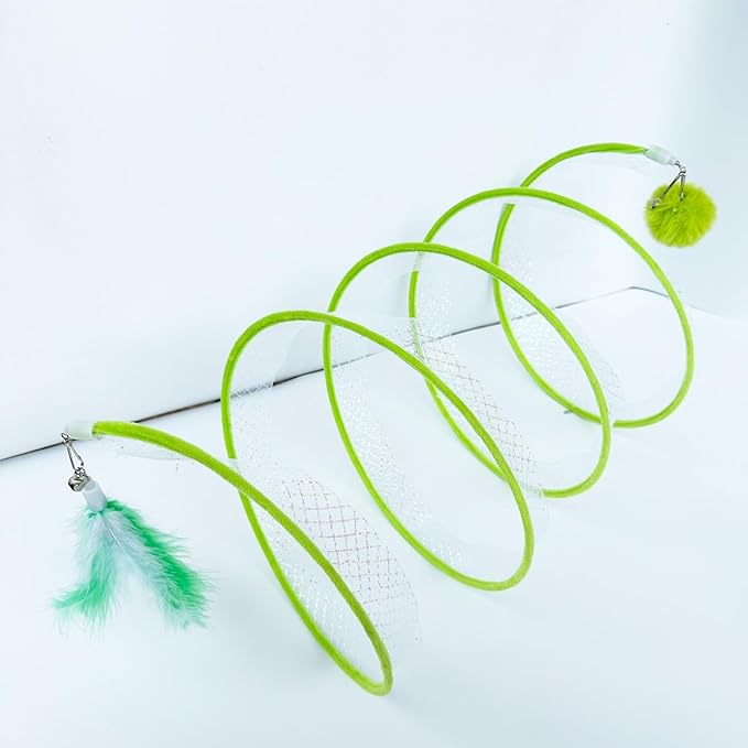 Self Play Cat Hunting Spiral Tunnel Toy, Folded Cat Spring Tunnel Toys for Indoor Cats (Green)