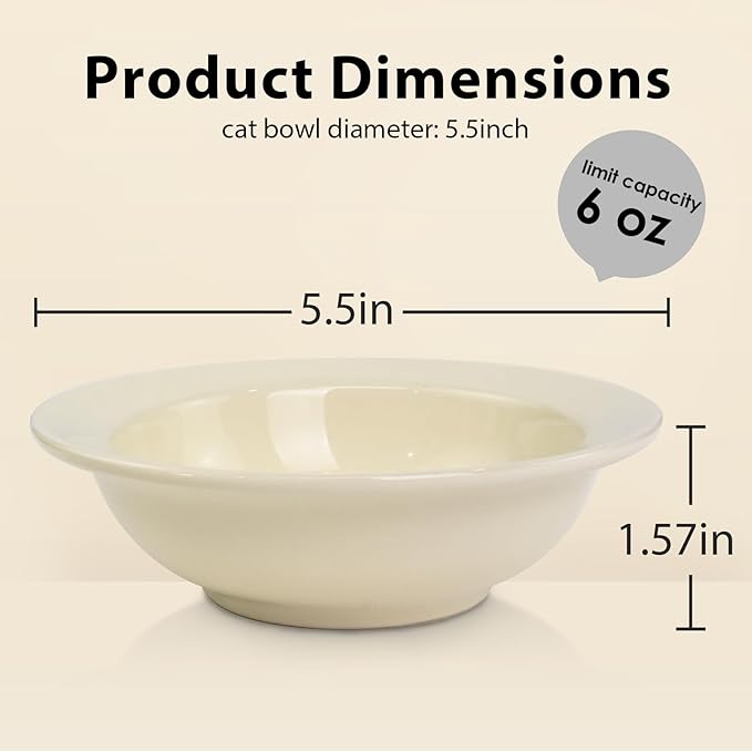 Ceramic Cat Bowls, White Ceramic Cat Food Bowl Without Metal Stand, Dishwasher-Safe Pet Food Bowl for Cats & Small Dogs (Only Ceramic Bowl, No Stand)
