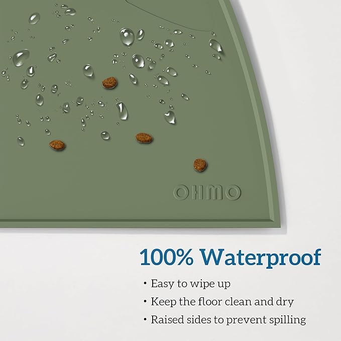 OHMO - Cat Food Mat, Silicone Pet Feeding Mat for Floor Non-Skid Waterproof Dog Water Bowl Tray, Easy to Clean Pet Placemat (Camo Green, 18 * 9.8'')