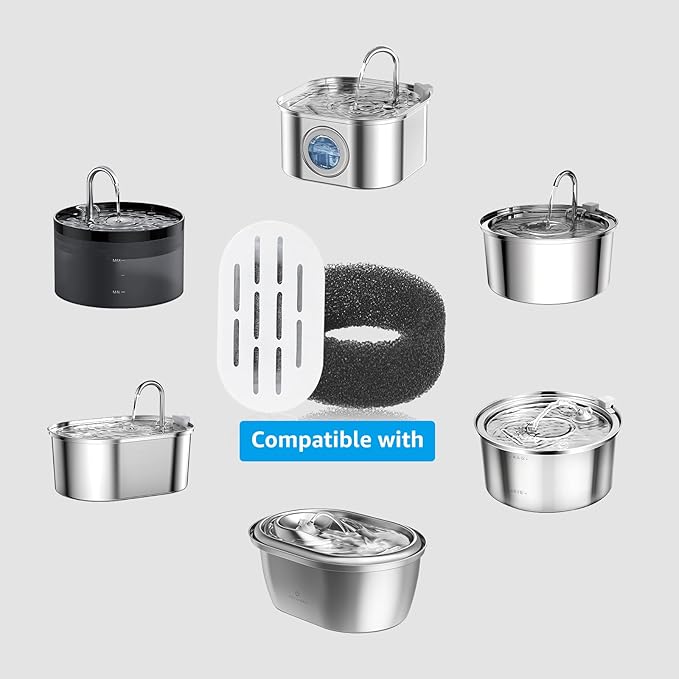 Cat Water Fountain Filters, 28 Pack Cat Fountain Filters, Cat Fountain Replacement Filters for 67oz/2L&108oz/3.2L Stainless Steel Cat Water Fountain, Pet Water Fountain Filters (14 Filters&14 Sponges)