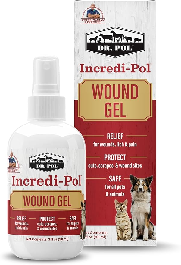 Dr. Pol Incredi-Pol Wound Gel Spray for Dogs, Cats, and All Animals - Dog Wound Care Gel to Relieve Itch and Pain - Protects Wounds, Scrapes, and Incisions - 3 Fluid Ounces