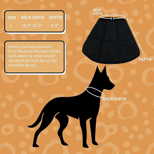Adjustable Dog Cat Cone,Soft Recovery Cat Cone Collar,Dog Protective Collar for Cats,Puppy and Dogs,Black,Large