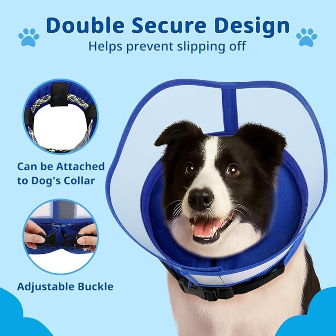 Soft Dog Cone Collar with Anti-Lick Shield, Inflatable Donut Cones Alternative after Surgery for Large/Medium/Small Dogs to Stop Licking, Elizabethan Neck Ecollars of Shame, Comfy Pillow Recovery Blue