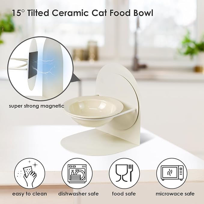2-Pack Adjustable Cat Bowls with Magnetic Iron Stand & Ceramic Bowls – Dual Height & Angle Adjustable, Non-Slip Design for Comfortable Feeding
