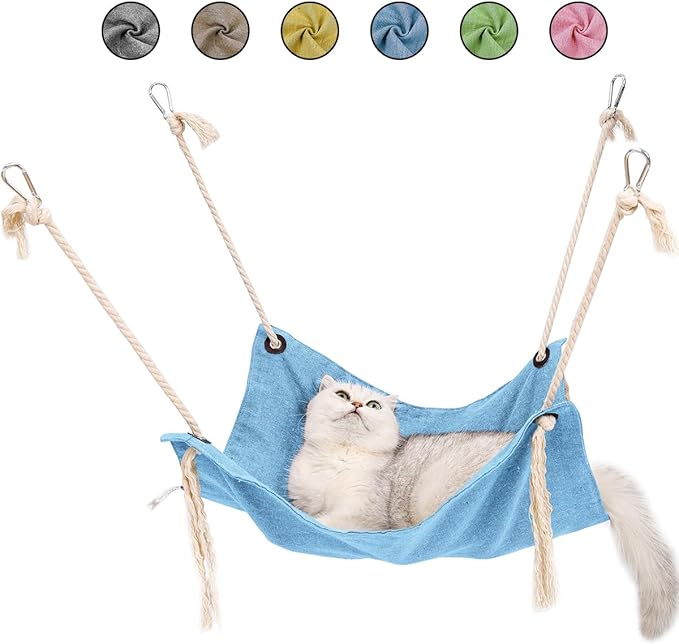 Breathable Linen Cat Hammock in Clean Solid Colors, Minimalist Design for Cages Machine Washable Available in 6 Colors, Yellow (Yellow)