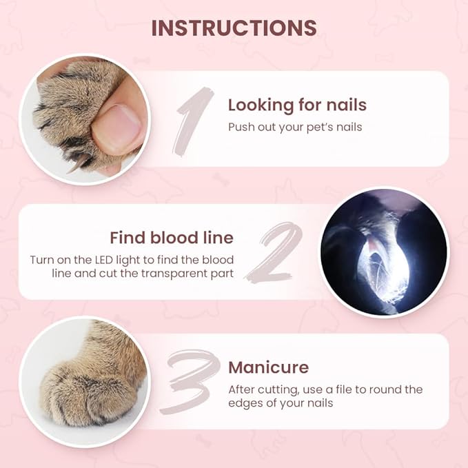 LED Pet Nail Clippers,Upgrade Cat Nail Clipper with Light,Cat Claw Trimmer Nail Clippers for Dogs,Trim Your Pets Nails Easy and Pain-Free Grooming Tool for Small Animals (Pink 1PCS)