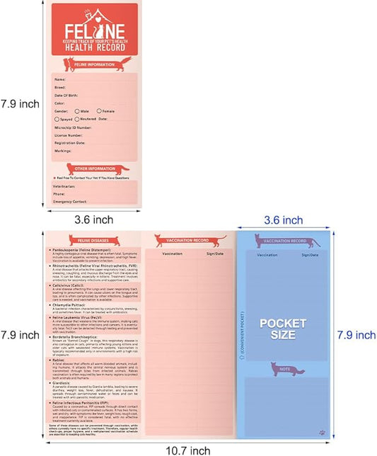 ANZON MORIES 24 Packs Cat Health Record Cards Vaccination Book with Storage Pocket, Large 8 x 10.5 in Feline Vaccine Shot and Kitten Immunization Memo Booklet for Kitty Pet Nursing Supplies
