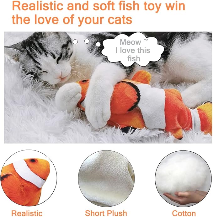 Tocirelo Cat Toy Flopping Fish - Interactive Cat Toy for Indoor Bored Cats, Automatic Moving Floppy Fish Dog Toy, 11" Realistic Electric Kitten Kicker Exercise Stuff with Catnip SilverVine