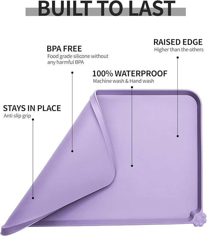 Waterproof Pet Feeding Mat with High Raised Edges, Heavier and Thicker Placemats for Cat Dog Water Bowl with BPA Free, Dogs Cats Food Mats for Messy Drinkers to Prevent Spill and Protect Floors