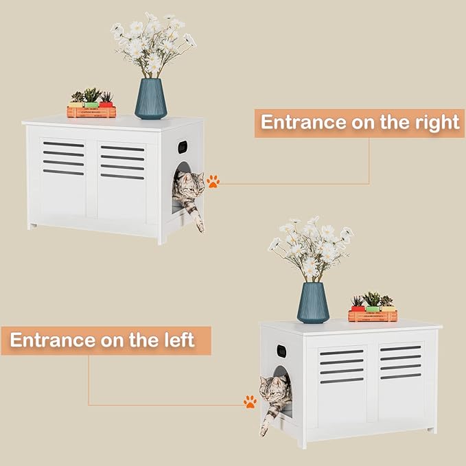 DINZI LVJ Litter Box Enclosure, Flip Top Litter Box Furniture, Hidden Cat Washroom, Wooden Cat House, End Table, 31.5" L x 19.7" W x 19.7" H, Good Ventilation, Easy to Assemble, White