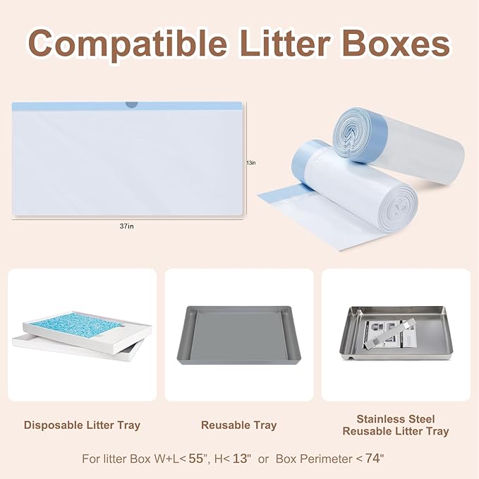54 Pack Litter Box Liners Compatible with Safe Pets ScoopFree Crystal Pro Cat Litter Box, Large Cat Waste Poop Bags with Drawstring Heavy Duty Tear-free- 37" x 13"(Cardboard NOT Included)
