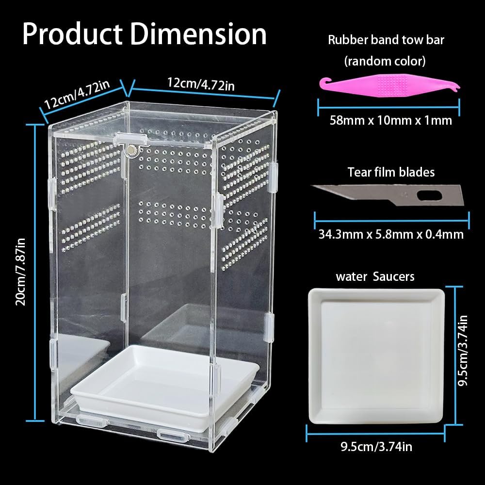 Acrylic Jumping Spider Enclosure,Reptile Enclosure,Bug Habitat, for Small Tree Dwelling Reptiles,Arboreal Tarantula Enclosure, Spider Terrarium Kit,Plastic Terrarium(4.7" X 4.7" X 8")
