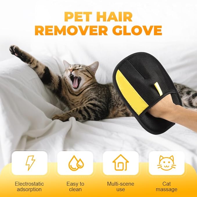Pet Hair Remover Gloves, 2025 Upgraded Pet Grooming Gloves Hair Remover Electrostatic, Premium Efficient Hands on for Dogs, Cats & Horses (2PCS)