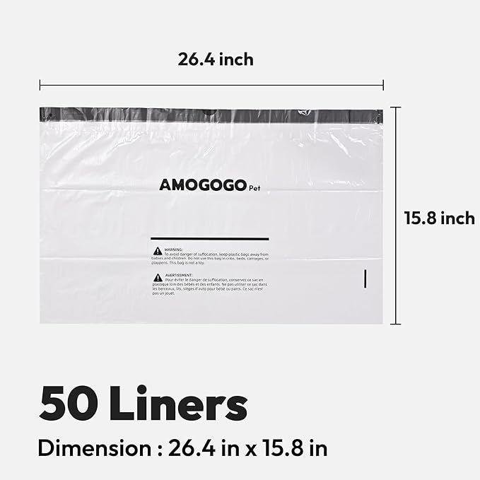 50 Pack Waste Bags, Compatible with Litter Robot 4 & 3, Drawstring Liners for Self Cleaning Litter Box, Clear Cat Litter Bags, Pre-Separated, Transparent, Replacement Bags, 26.4" x 15.8"