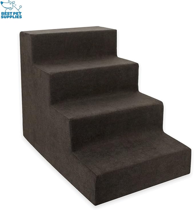 Best Pet Supplies Dog Stairs & Steps - CertiPur-US Made in USA Foam Steps for Small Dogs & Cats, Non-Slip Indoor Balanced Pet Step Support, Dog Ramp, No Assembly, Dark Brown, 4-Step (18-inch Height)