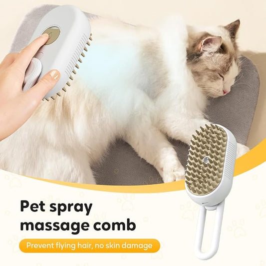 3-In-1 Rechargeable Steamy Cat Brush, Deep Cleaning & Hair Removal System with Rotating Handle, 360° Massage for Cats & Dogs (White)