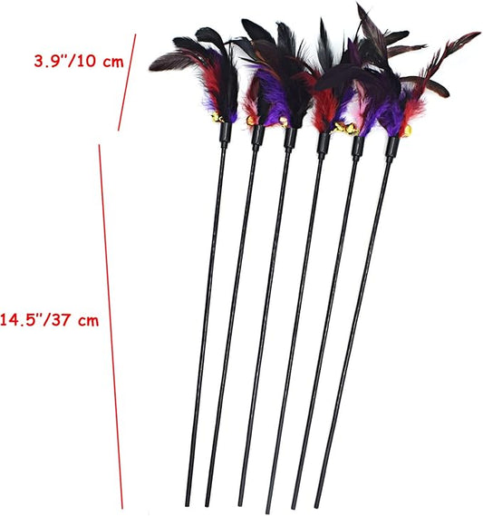 IUHKBH Cat Wands, 6 PCS Colorful Feather Wand with Bell Interactive Cat Toys, Safe for Your Kitty