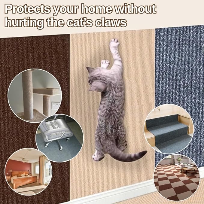 78.7"x15.8" Cat Scratching Carpet Mat Furniture Protector, Covering DIY Cat Tower,and Replacement Pads, Self-Adhesive Trimmable Mat Brown