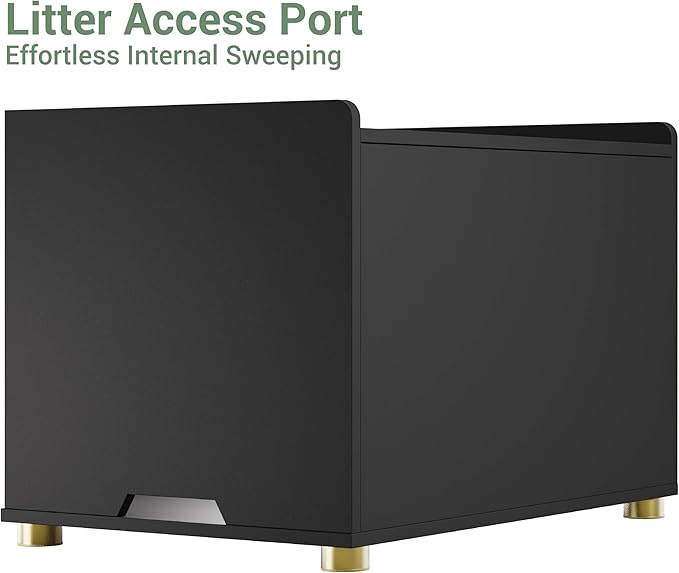 Top Entry Litter Box Enclosure, Modern Flip Top Litter Box Furniture with Cat Scratch Mat, Side Table (Black)