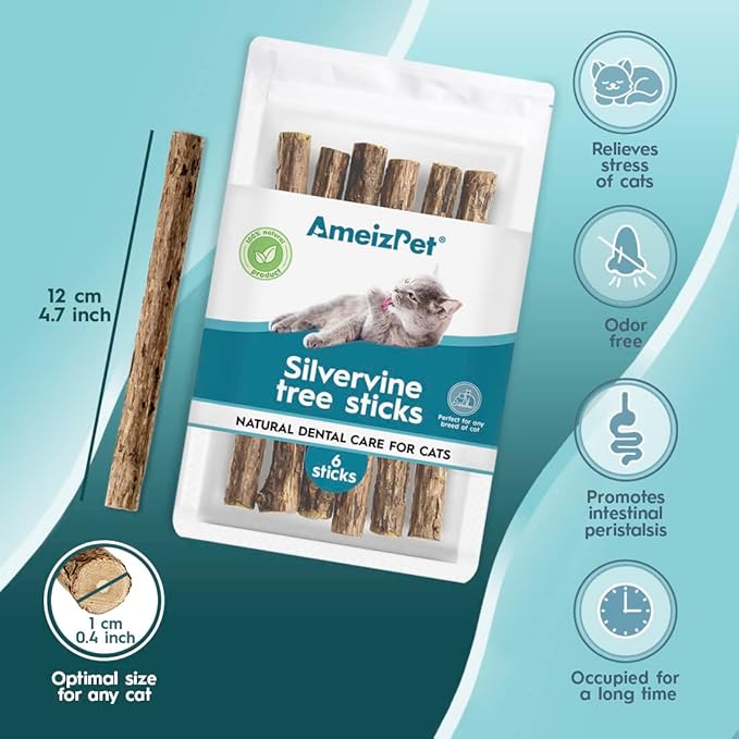 Catnip Sticks for Cats, Cat Dental Chew Sticks - Natural Matatabi Cats Dental Care, Silvervine Cat Teeth Cleaning (6 pcs)