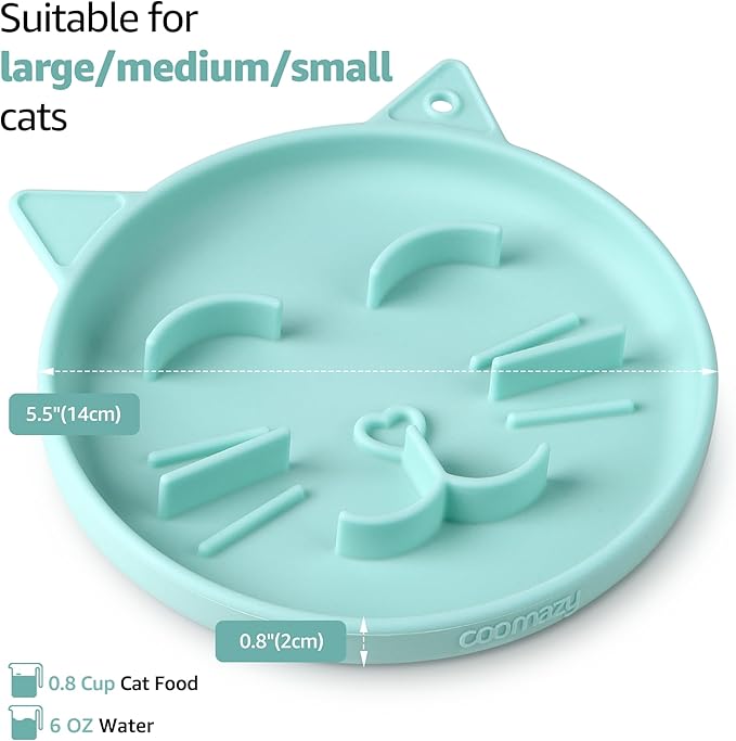 Coomazy Silicone Slow Feeder Dog Cat Bowls, Interactive Puzzle Toy for Pets Dry/Wet Food Training, Keeps Dogs Cats Busy, Prevents Puppy Kitty Overeating (Cyan, 0.8 Cup)