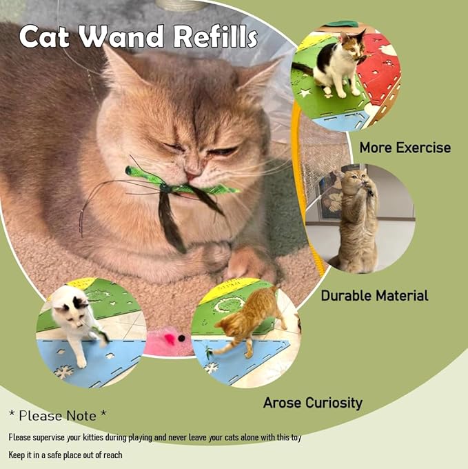 Cat Insect Feather Toys Replacement - 2 Pcs Handmade Natural Mantis - Cat Toy Wand Refills - Interactive Kitten Teaser Wand Attachments - Kitty Toys for Indoor Cats Play