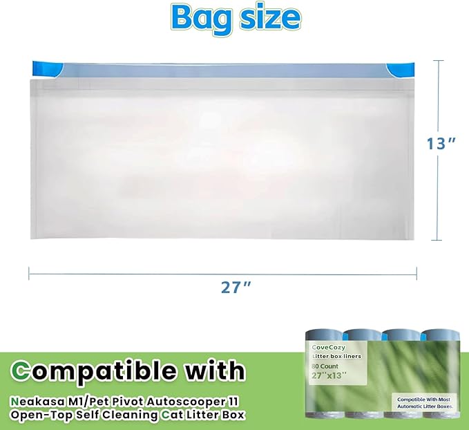 80 Count Litter Bags Compatible with NeakasaM1 and Pet Pivot Autoscooper 11 Open-Top Self-Cleaning Cat Litter Box, 4 Rolls Cat Litter Waste Receptacles Bags (80 Count)