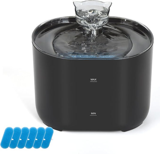 Meill Cat Water Fountain, 75Oz/2.2L Dog Water Bowl Dispenser with Filter Indoor for Small Pets, Automatic Shut-Off for Low Water Level, Water Level Visible, Ultra-Silent, 6 Filters, Black