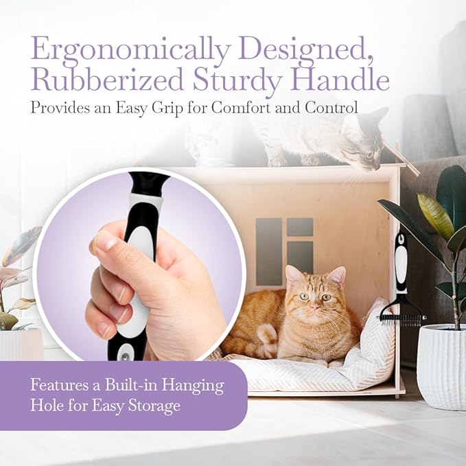 Fuller Brush Dual-Head Dematting Pet Comb - Stainless Steel Teeth with Slightly Sharp Edges - 7 Narrow-Gap & 9 Wider-Gap on Other Side - Use to Remove Stubborn Fur & For Grooming Dogs & Cats