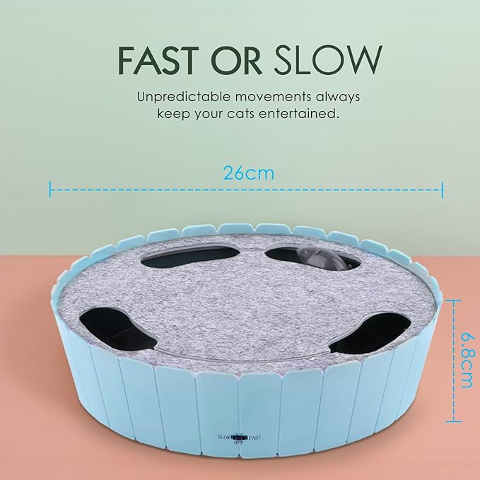 Pawaboo Interactive Cat Toy With Running Mouse, Electronic Motion Automatic Teaser for Indoor Cats, Pop and Play Hide Seek Hunting Mouse for Pet Kitten Play Fun Exercise, Blue