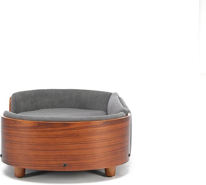 HomSof 30.7" Scandinavian Style Elevated Dog Bed Pet Sofa with Solid Wood Legs and Bent Wood Back,Velvet Cushion,Mid Size,Grey+Brown