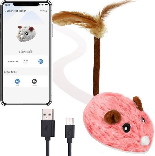 APP & Bluetooth Remote Control Cat Toy - Auto Moving, USB Rechargeable Interactive Mouse Toy for Indoor Cats - Red