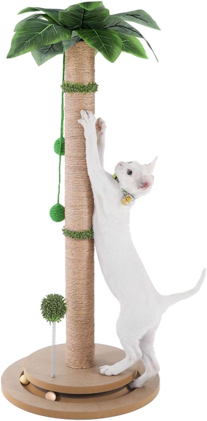 Aplatho Scratching Posts for Indoor Cats Adults - 33.2" Tall Cat Scratching Post with Sisal Rope - Cute Kitten Cat Tree Scratching Post with Interactive Ball Track