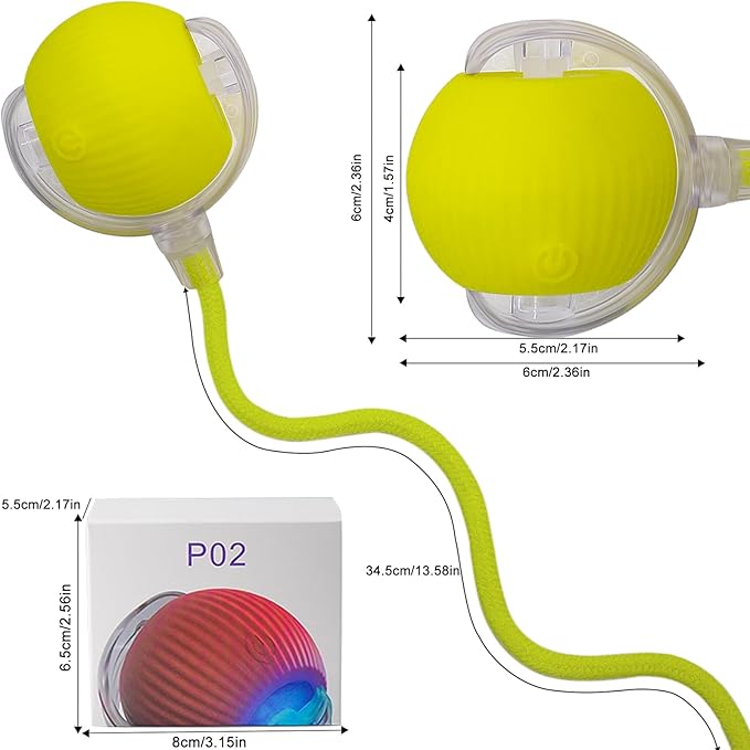 Interactive Cat Dog Toy Ball: Indoor Small Automatic Moving Smart Rolling Fun Pet Game with Led Light and String Tail for Motion Activated, Cute Kitten Puppy Present, Exercise Wheel Supplies (Yellow)