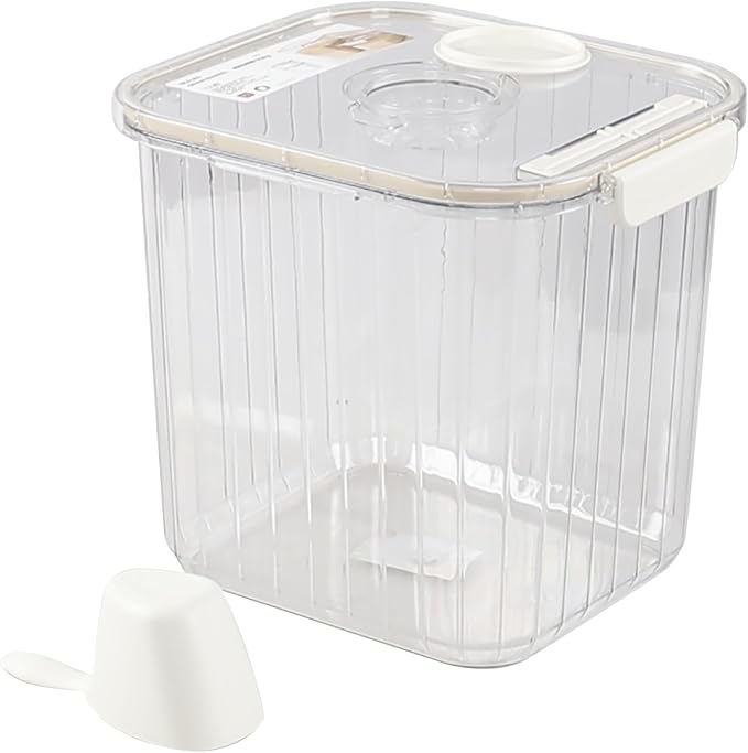 22 Lbs Large Rice Storage Container with Measuring Cup, Clear Pets Food Bin with Seal Locking Lid, Dry Food Flour Bin for Rice, Flour, Pet Food, Baking Supplies